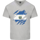 Torn Salvador Flag Salvadoran Day Football Mens V-Neck Cotton T-Shirt Sports Grey
