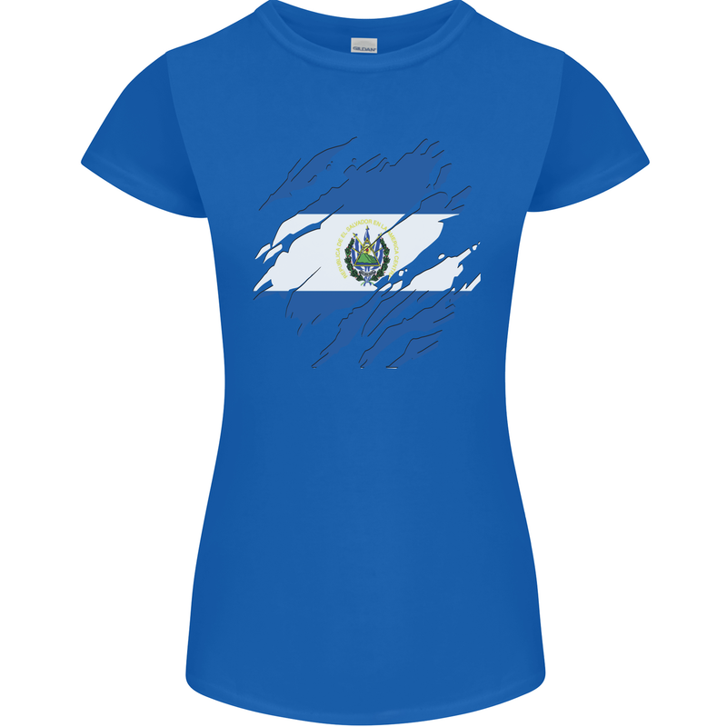 Torn Salvador Flag Salvadoran Day Football Womens Petite Cut T-Shirt Royal Blue