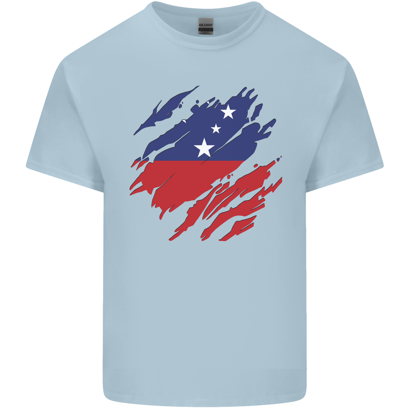 Torn Samoa Flag Samoan Day Football Mens Cotton T-Shirt Tee Top Light Blue