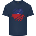Torn Samoa Flag Samoan Day Football Mens Cotton T-Shirt Tee Top Navy Blue
