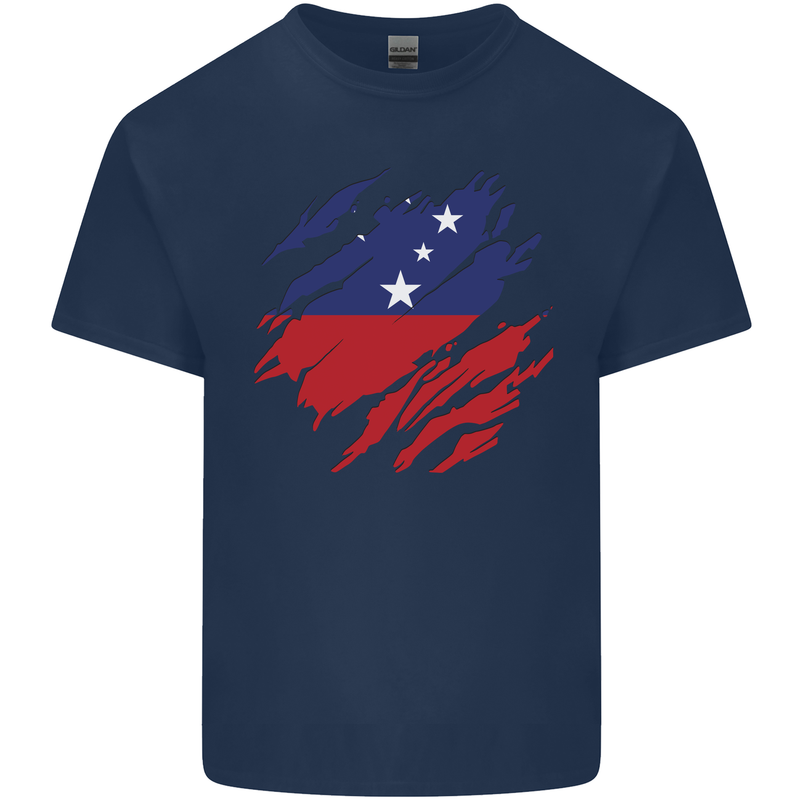 Torn Samoa Flag Samoan Day Football Mens Cotton T-Shirt Tee Top Navy Blue