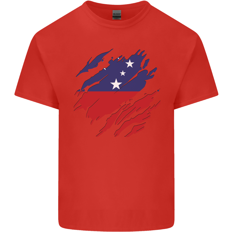 Torn Samoa Flag Samoan Day Football Mens Cotton T-Shirt Tee Top Red