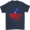 Torn Samoa Flag Samoan Day Football Mens T-Shirt 100% Cotton Navy Blue