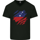 Torn Samoa Flag Samoan Day Football Mens V-Neck Cotton T-Shirt Black