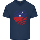 Torn Samoa Flag Samoan Day Football Mens V-Neck Cotton T-Shirt Navy Blue