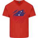 Torn Samoa Flag Samoan Day Football Mens V-Neck Cotton T-Shirt Red