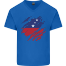 Torn Samoa Flag Samoan Day Football Mens V-Neck Cotton T-Shirt Royal Blue