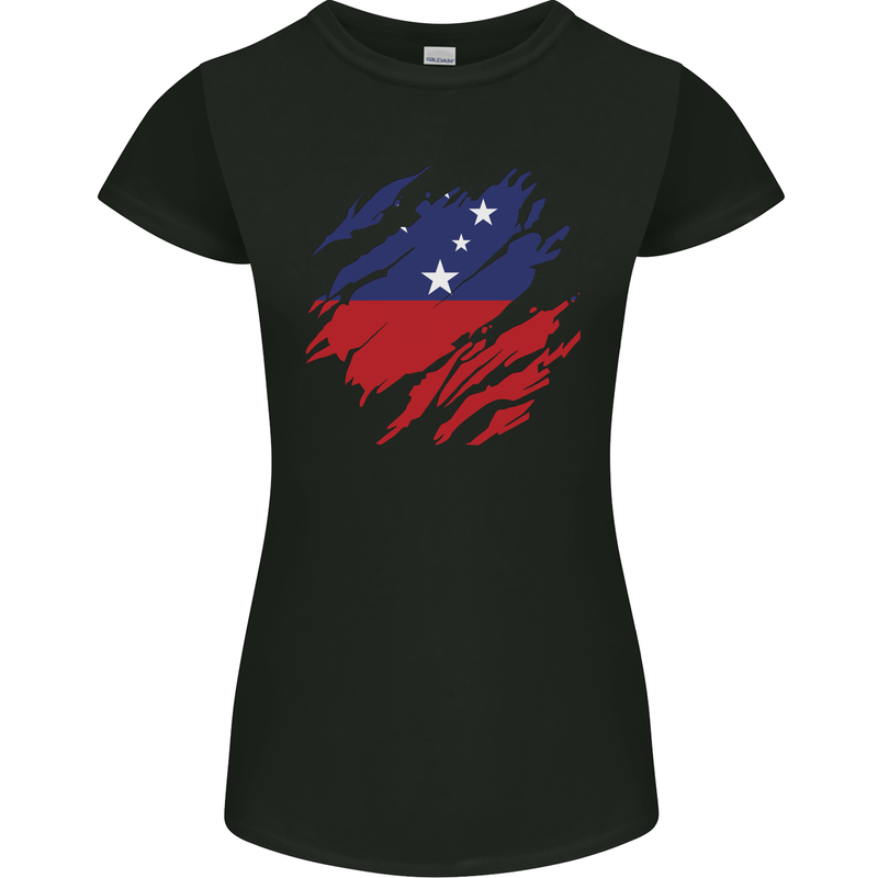 Torn Samoa Flag Samoan Day Football Womens Petite Cut T-Shirt Black