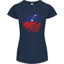 Torn Samoa Flag Samoan Day Football Womens Petite Cut T-Shirt Navy Blue