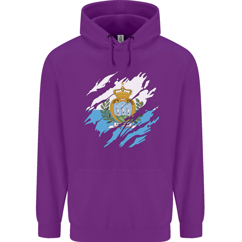 Torn San Marino Flag Sammarinese Day Football Childrens Kids Hoodie Purple