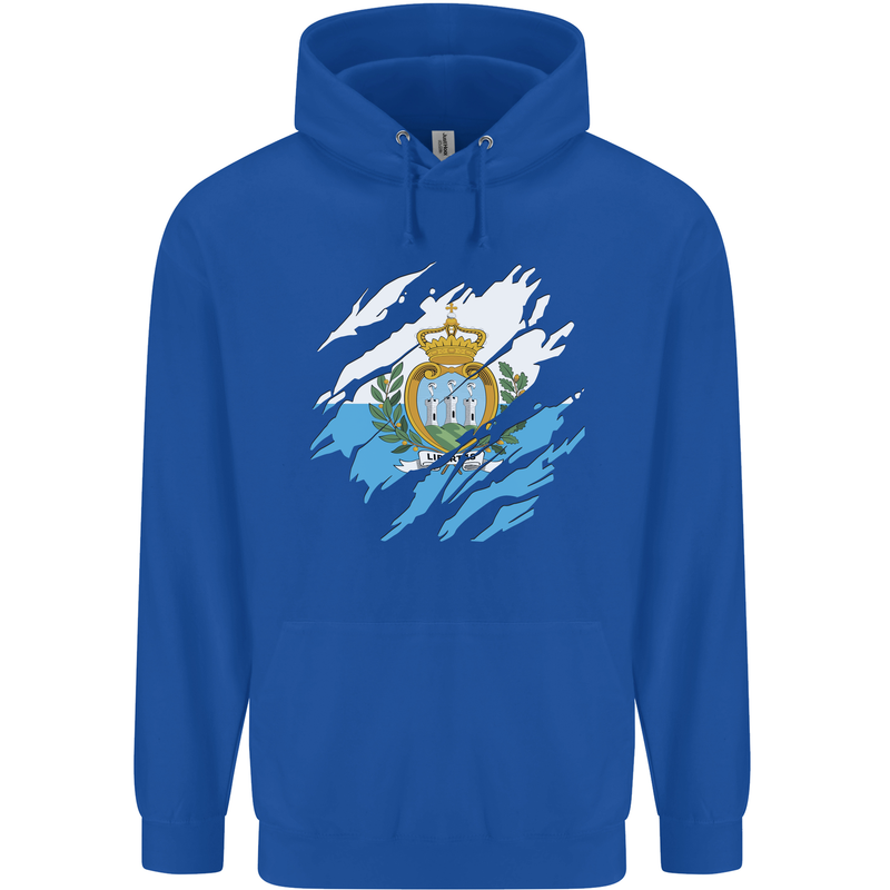 Torn San Marino Flag Sammarinese Day Football Childrens Kids Hoodie Royal Blue