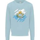 Torn San Marino Flag Sammarinese Day Football Kids Sweatshirt Jumper Light Blue