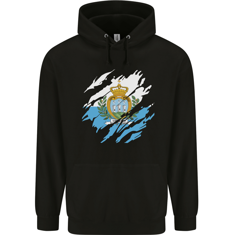 Torn San Marino Flag Sammarinese Day Football Mens 80% Cotton Hoodie Black