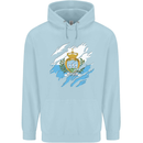 Torn San Marino Flag Sammarinese Day Football Mens 80% Cotton Hoodie Light Blue