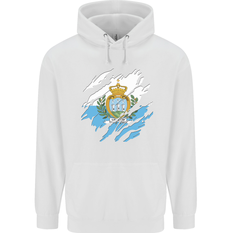 Torn San Marino Flag Sammarinese Day Football Mens 80% Cotton Hoodie White