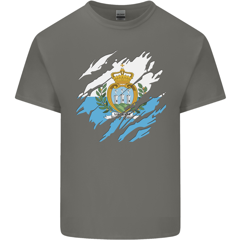 Torn San Marino Flag Sammarinese Day Football Mens Cotton T-Shirt Tee Top Charcoal