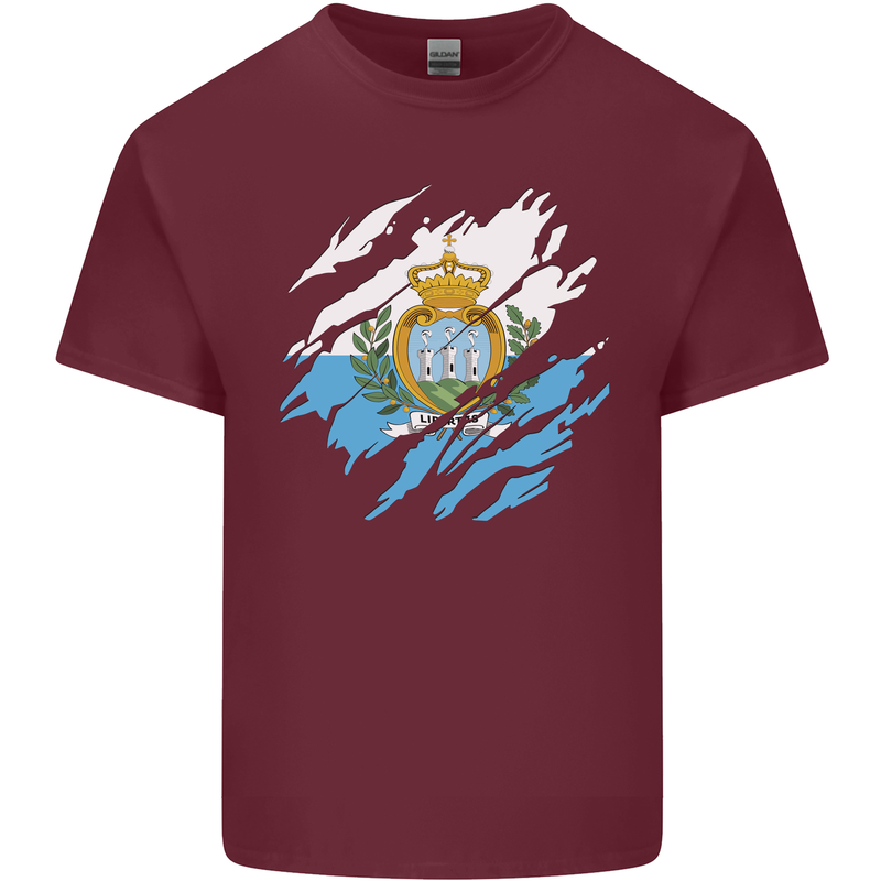 Torn San Marino Flag Sammarinese Day Football Mens Cotton T-Shirt Tee Top Maroon