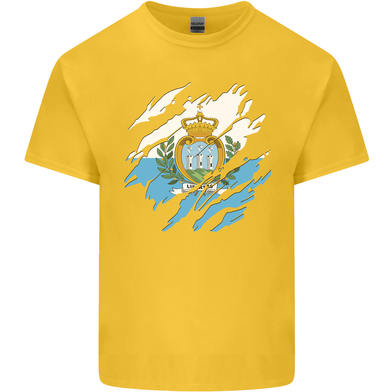 Torn San Marino Flag Sammarinese Day Football Mens Cotton T-Shirt Tee Top Yellow