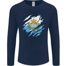 Torn San Marino Flag Sammarinese Day Football Mens Long Sleeve T-Shirt Navy Blue