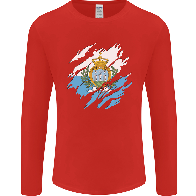 Torn San Marino Flag Sammarinese Day Football Mens Long Sleeve T-Shirt Red