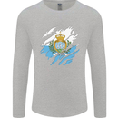Torn San Marino Flag Sammarinese Day Football Mens Long Sleeve T-Shirt Sports Grey
