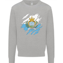 Torn San Marino Flag Sammarinese Day Football Mens Sweatshirt Jumper Sports Grey