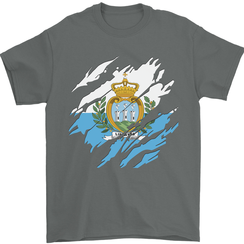 Torn San Marino Flag Sammarinese Day Football Mens T-Shirt 100% Cotton Charcoal