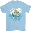 Torn San Marino Flag Sammarinese Day Football Mens T-Shirt 100% Cotton Light Blue