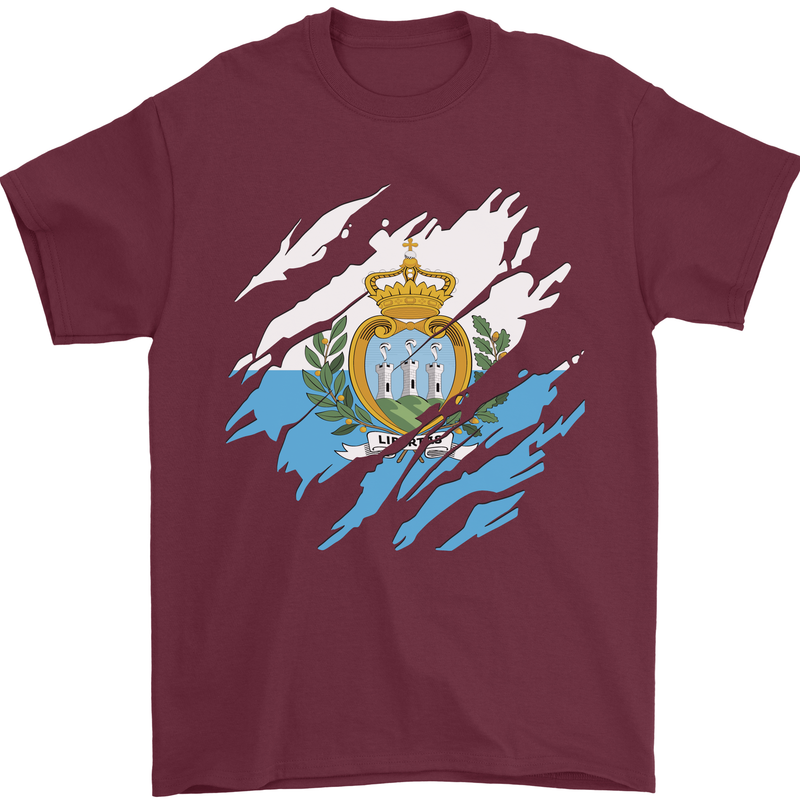Torn San Marino Flag Sammarinese Day Football Mens T-Shirt 100% Cotton Maroon