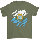 Torn San Marino Flag Sammarinese Day Football Mens T-Shirt 100% Cotton Military Green