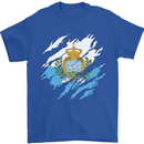 Torn San Marino Flag Sammarinese Day Football Mens T-Shirt 100% Cotton Royal Blue