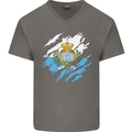 Torn San Marino Flag Sammarinese Day Football Mens V-Neck Cotton T-Shirt Charcoal