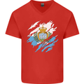 Torn San Marino Flag Sammarinese Day Football Mens V-Neck Cotton T-Shirt Red