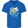 Torn San Marino Flag Sammarinese Day Football Mens V-Neck Cotton T-Shirt Royal Blue