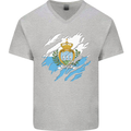 Torn San Marino Flag Sammarinese Day Football Mens V-Neck Cotton T-Shirt Sports Grey