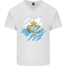 Torn San Marino Flag Sammarinese Day Football Mens V-Neck Cotton T-Shirt White