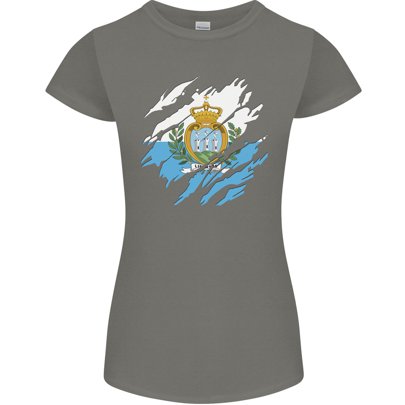 Torn San Marino Flag Sammarinese Day Football Womens Petite Cut T-Shirt Charcoal