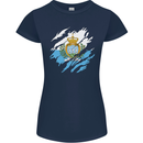 Torn San Marino Flag Sammarinese Day Football Womens Petite Cut T-Shirt Navy Blue