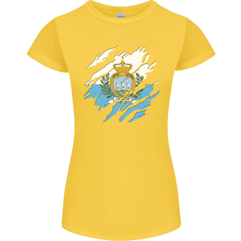 Torn San Marino Flag Sammarinese Day Football Womens Petite Cut T-Shirt Yellow