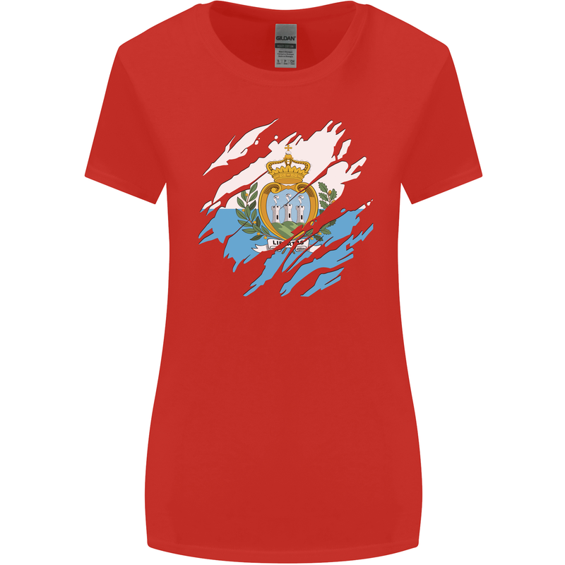 Torn San Marino Flag Sammarinese Day Football Womens Wider Cut T-Shirt Red