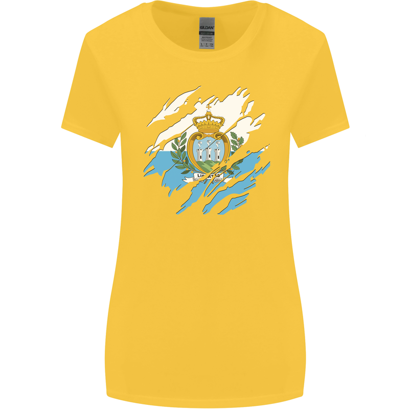 Torn San Marino Flag Sammarinese Day Football Womens Wider Cut T-Shirt Yellow