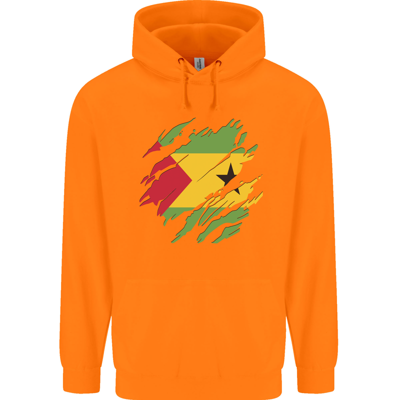 Torn Sao Tome and Principe Flag Day Football Childrens Kids Hoodie Orange