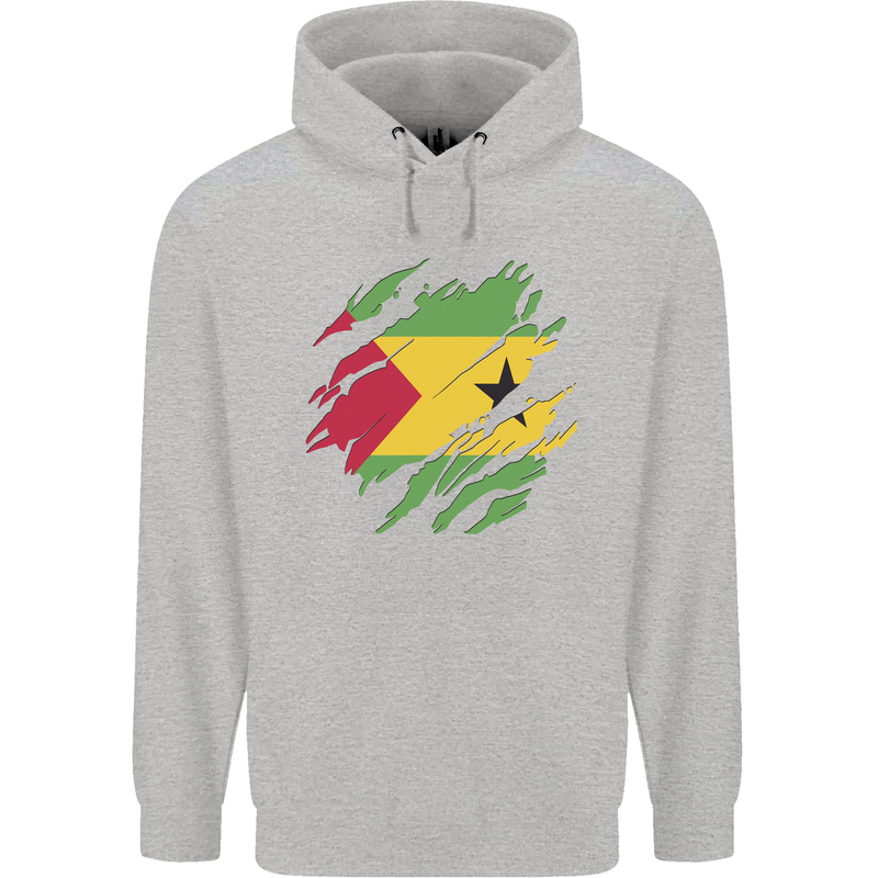 Torn Sao Tome and Principe Flag Day Football Childrens Kids Hoodie Sports Grey
