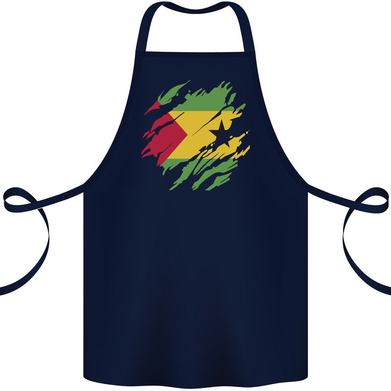 Torn Sao Tome and Principe Flag Day Football Cotton Apron 100% Organic Navy Blue