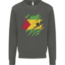 Torn Sao Tome and Principe Flag Day Football Kids Sweatshirt Jumper Storm Grey