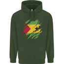 Torn Sao Tome and Principe Flag Day Football Mens 80% Cotton Hoodie Forest Green