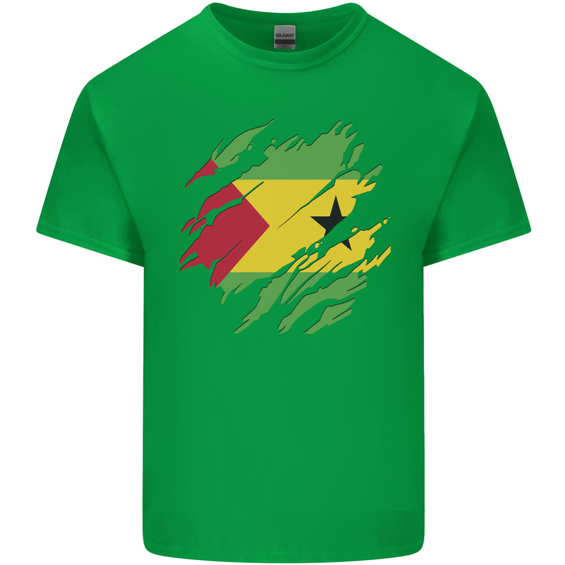 Torn Sao Tome and Principe Flag Day Football Mens Cotton T-Shirt Tee Top Irish Green