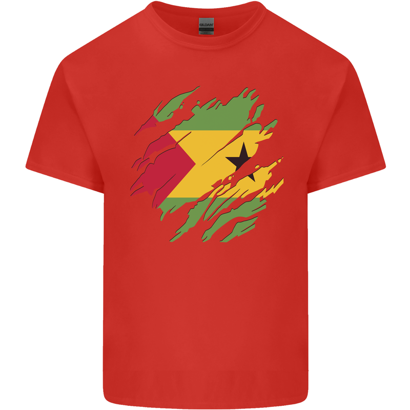 Torn Sao Tome and Principe Flag Day Football Mens Cotton T-Shirt Tee Top Red