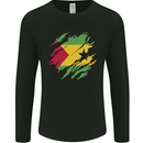 Torn Sao Tome and Principe Flag Day Football Mens Long Sleeve T-Shirt Black