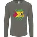 Torn Sao Tome and Principe Flag Day Football Mens Long Sleeve T-Shirt Charcoal
